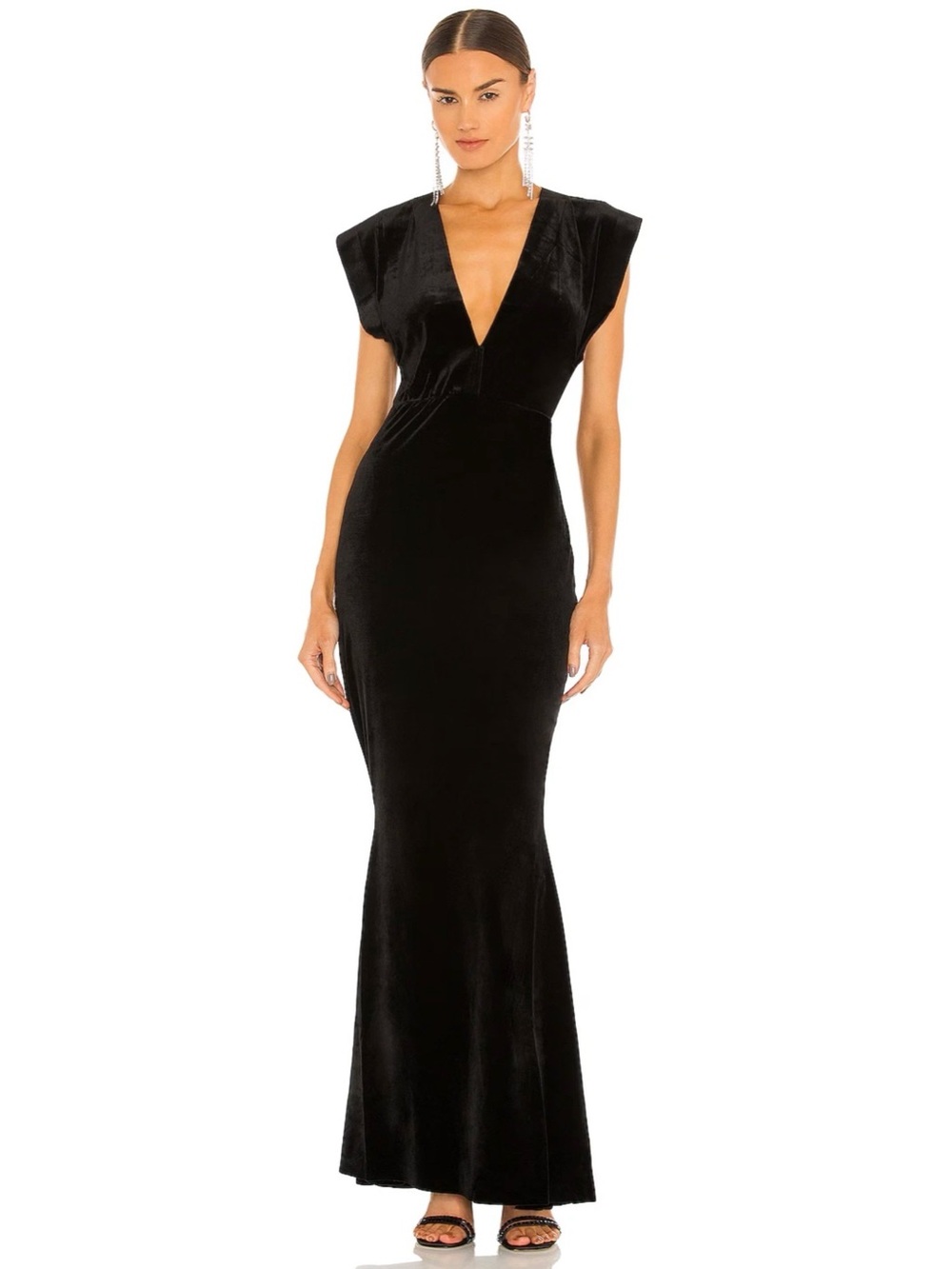 NWOT Norma Kamali Velvet V Neck Rectangle Gown Maxi Dress Size Medium